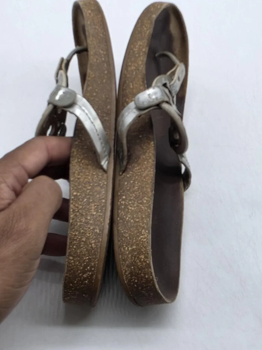 Tory Burch Sandals Women Size 8 Silver Miller Cloud Logo Thong Cork Footbed Shoe